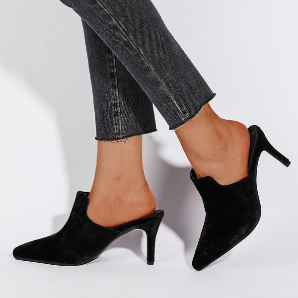

Point Toe Velvet High Heeled Mules, Black