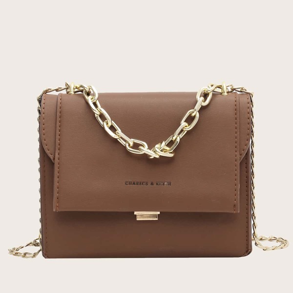 

Letter Graphic Flap Satchel Bag, Brown