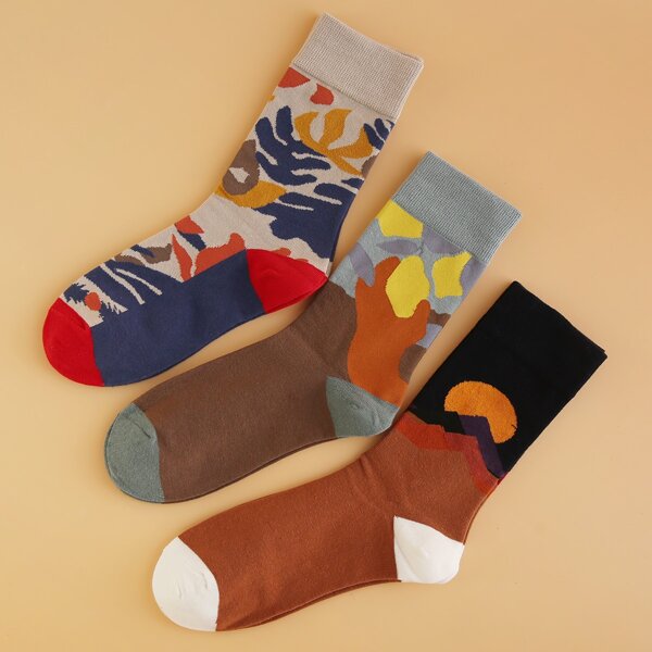 

3pairs Men Graphic Socks, Multicolor