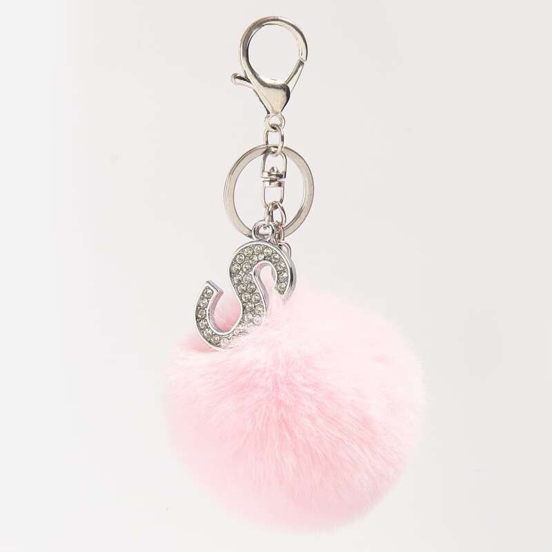 

Pom Pom Letter Charm Keychain, Baby pink