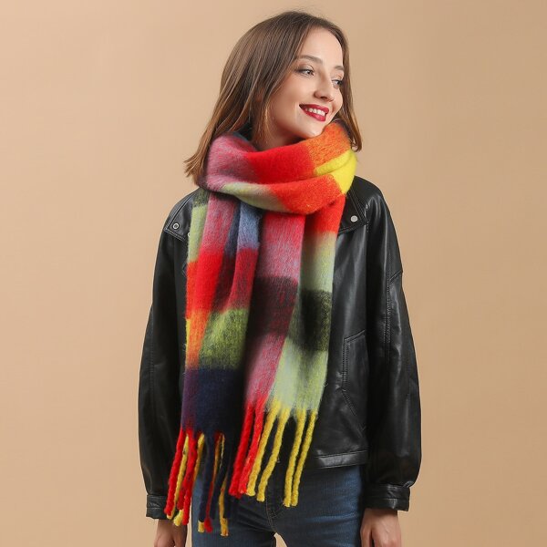 

Fringe Hem Plaid Scarf, Multicolor
