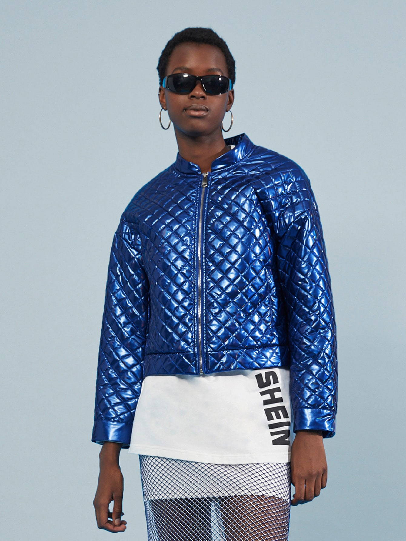 Mock Neck Zipper Placket Quilted Jacket thumbnail