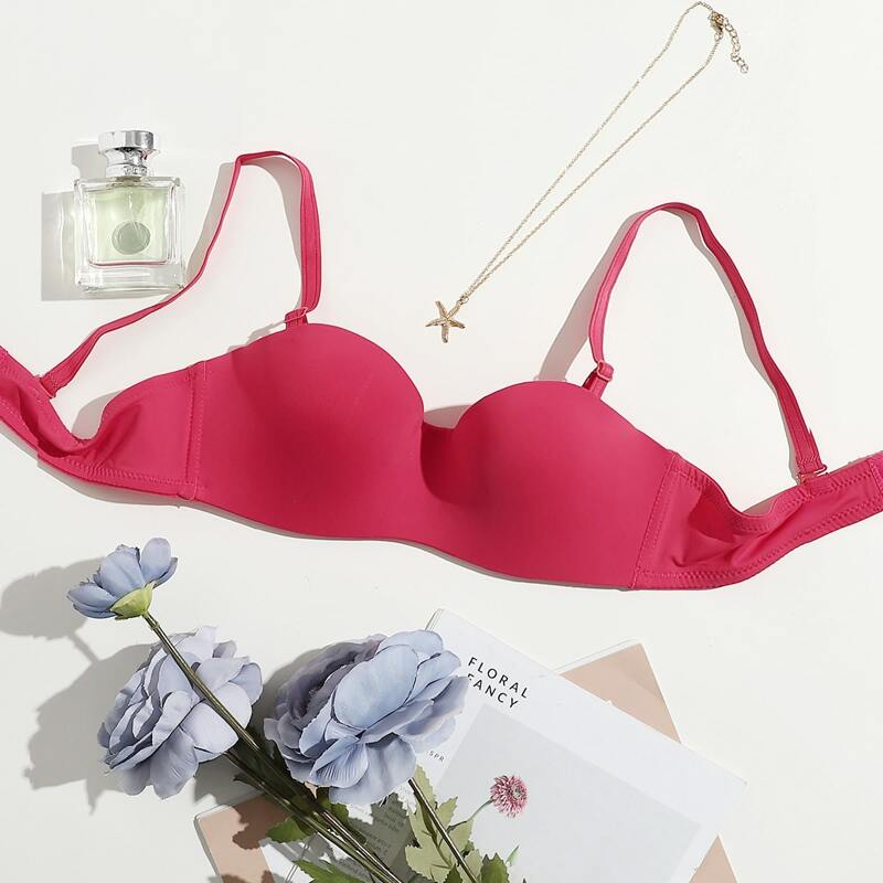 

1pc Solid Bra, Hot pink