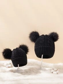 2pcs Parent Baby Pom Pom Beanie