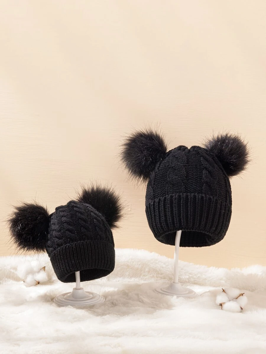 2pcs Parent Baby Pom Pom Beanie