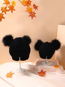 2pcs Parent Baby Pom Pom Beanie