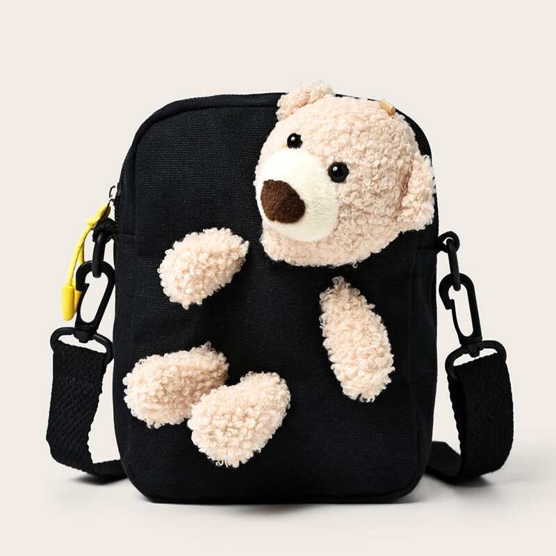 

Bear Insert Canvas Crossbody Bag, Black