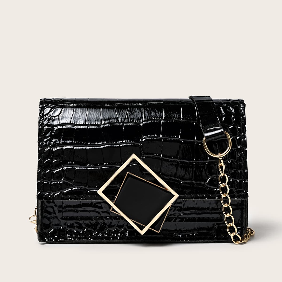 

Croc Embossed Chain Crossbody Bag, Black