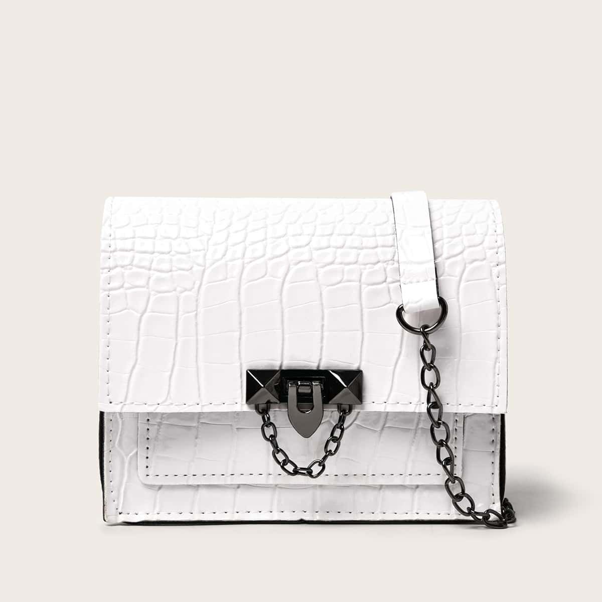 

Croc Embossed Chain Crossbody Bag, White