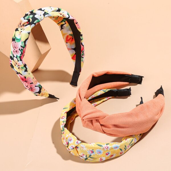 

3pcs Flower Pattern Knot Decor Hair Hoop, Multicolor