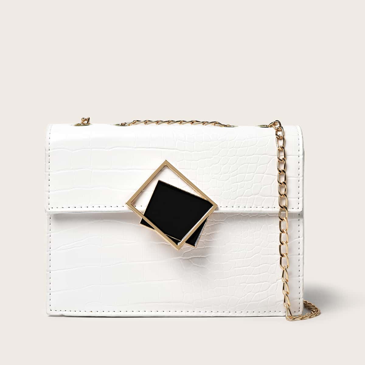 

Croc Embossed Chain Crossbody Bag, White