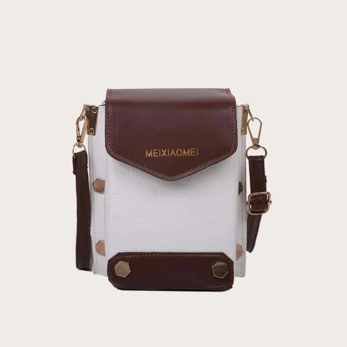 

Colorblock Croc Crossbody Bag, White
