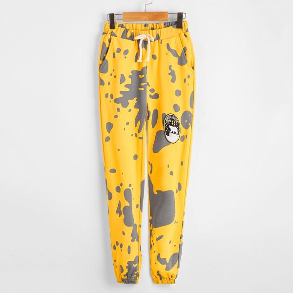 

Girls Knot Waist Patched Detail Colorblock Joggers, Multicolor
