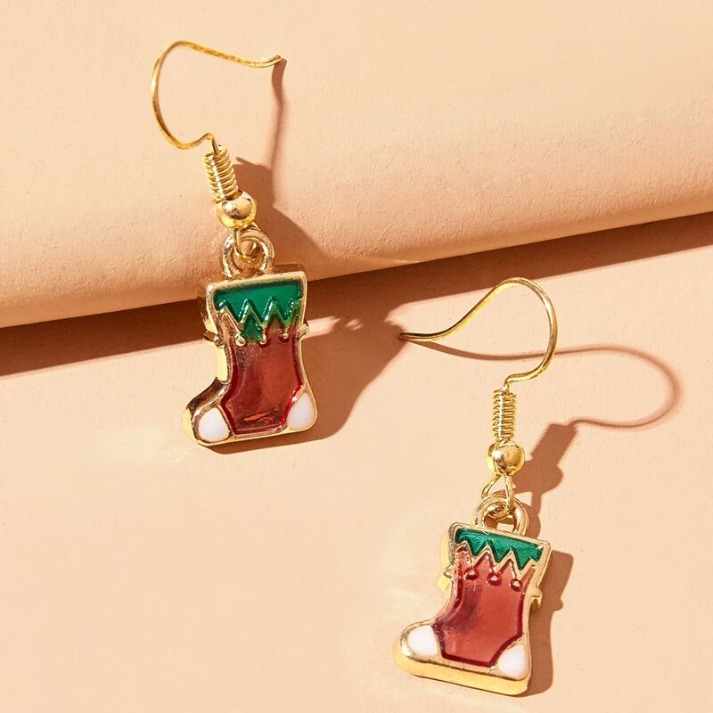 

Christmas Socks Drop Earrings, Red