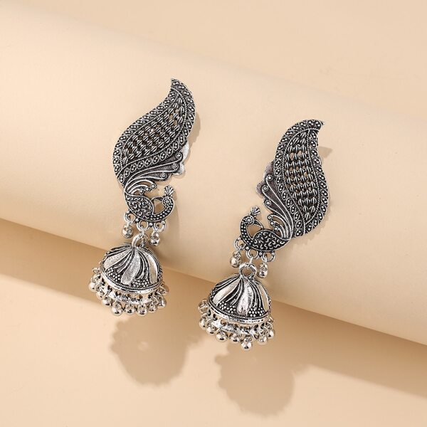 

Jhumka Bell Charm Drop Earrings, Antique silver