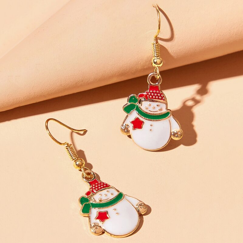 

Christmas Snowman Drop Earrings, Gold