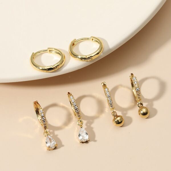 

3pairs Rhinestone Decor Earrings, Gold