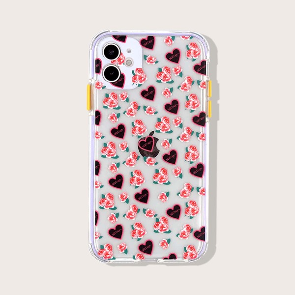 

Flower & Heart Print iPhone Case, Multicolor