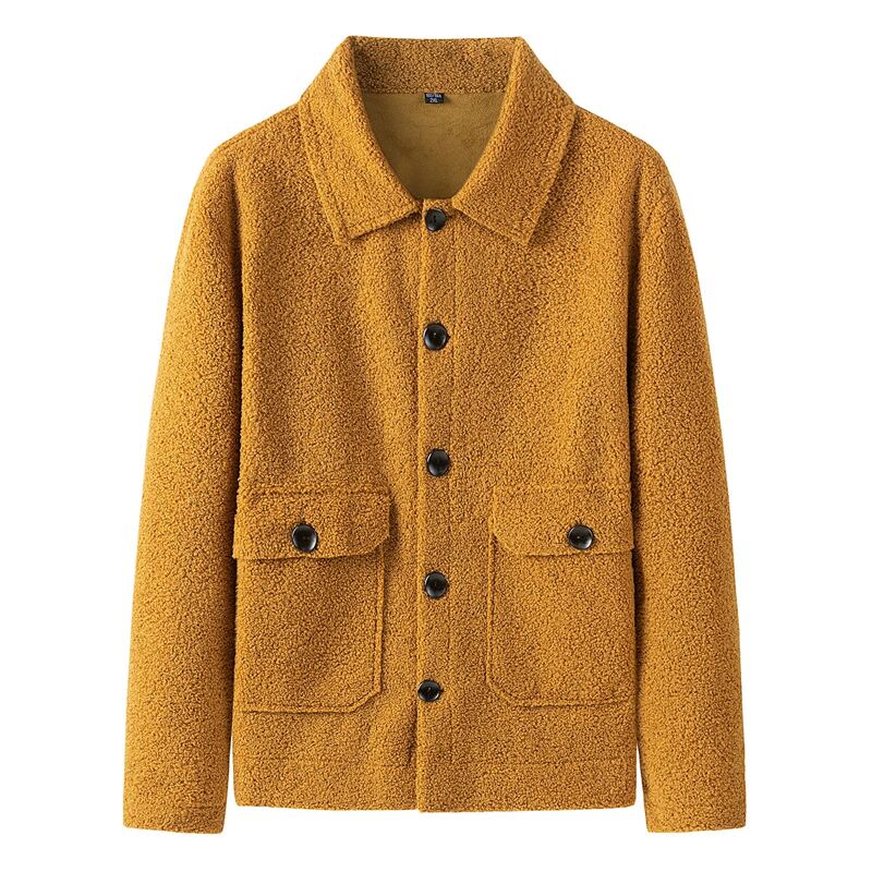 

Guys Solid Button Through Teddy Coat, Mustard yellow