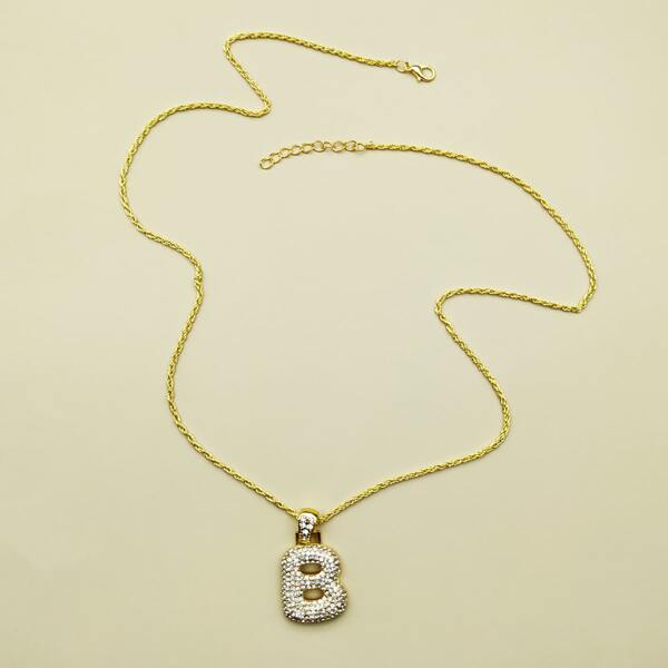 

Rhinestone Letter Pendant Necklace, Gold