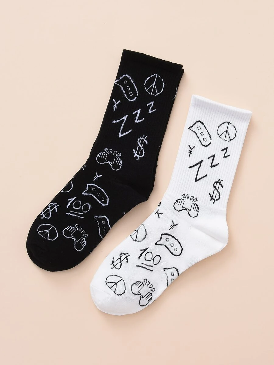 2 pares calcetines de hombres con estampado de dibujos animados - Multicolor - Ver 1