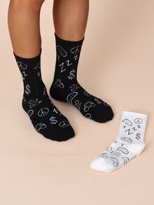 2 pares calcetines de hombres con estampado de dibujos animados - Multicolor - Ver 2