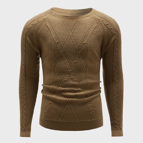 

Men Cable Knit Raglan Sleeve Sweater, Mocha brown