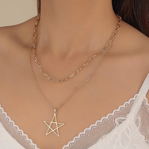 

Star Pendant Layered Necklace, Gold