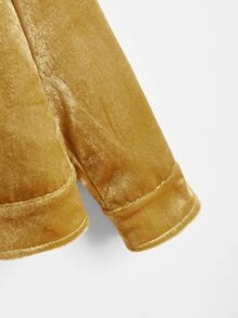 SHEIN 男孩落肩PU面翻蓋口袋天鵝絨夾克 - 金色 - 查看 3