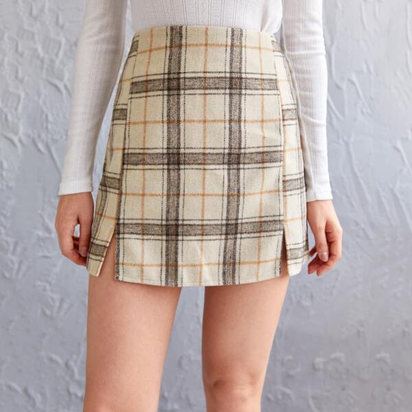 

Zip Back Wool Mix Fabric Plaid Skirt, Multicolor