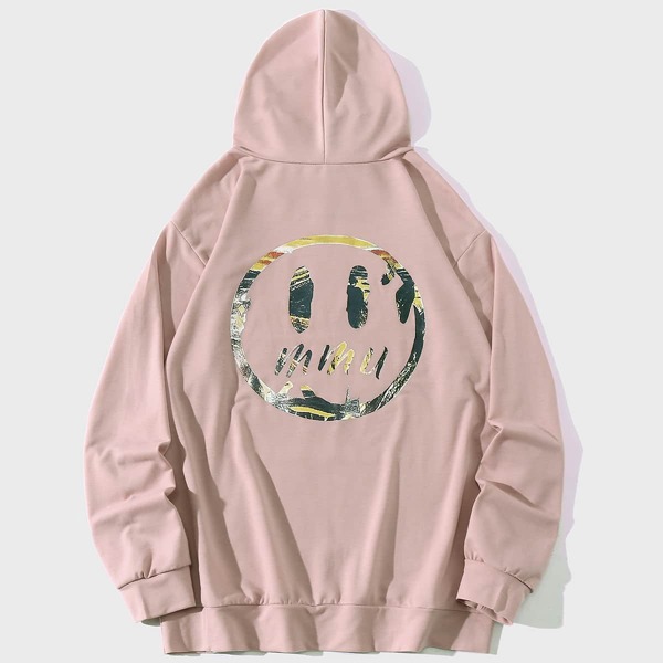 

Men Letter And Graphic Print Kangaroo Pocket Hoodie, Pink pastel