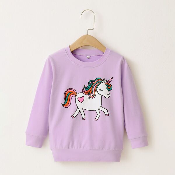 

Toddler Girls Cartoon Unicorn Print Sweatshirt, Lilac purple