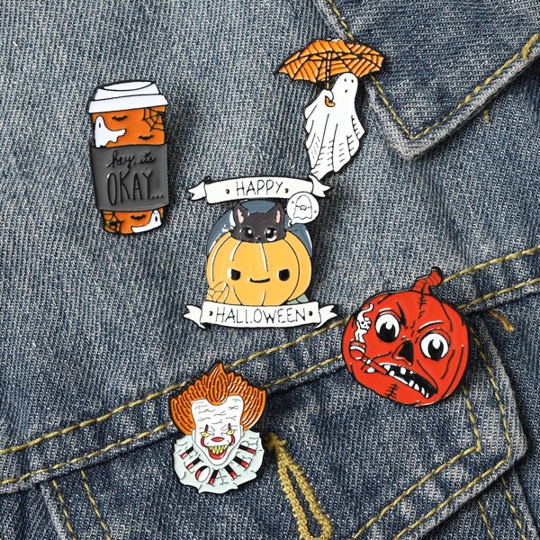 

5pcs Toddler Girls Halloween Pumpkin Design Brooch, Multicolor