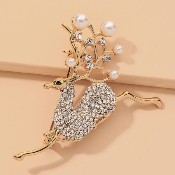 

Christmas Rhinestone Deer Design Brooch, Gold