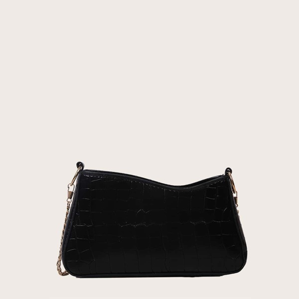 

Croc Embossed Chain Crossbody Bag, Black