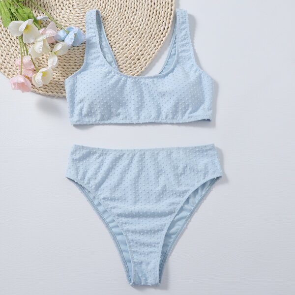 

Swiss Dot High Waisted Bikini Swimsuit, Pastel baby blue