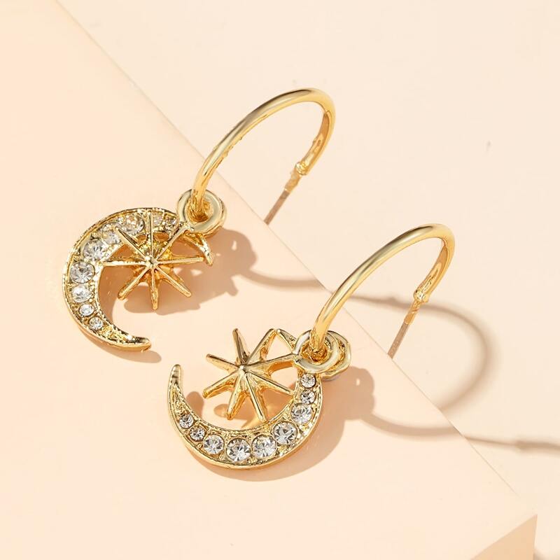 

Rhinestone Star & Moon Hoop Earrings, Gold