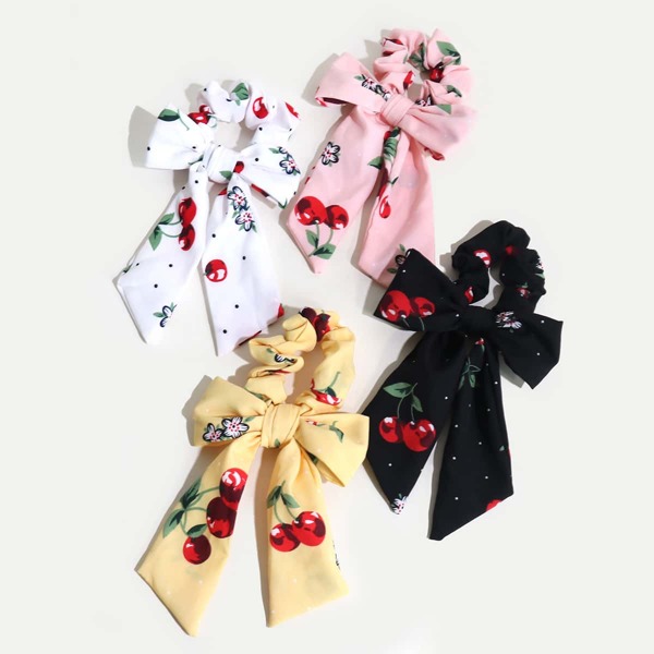 

4pcs Toddler Girls Cherry Pattern Scrunchie Scarf, Multicolor