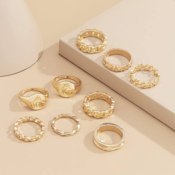 

9pcs Star Decor Ring, Gold