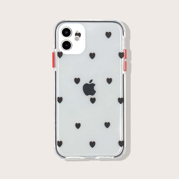 

Прозрачный чехол для iPhone с принтом сердечка, Чёрный прозрачный