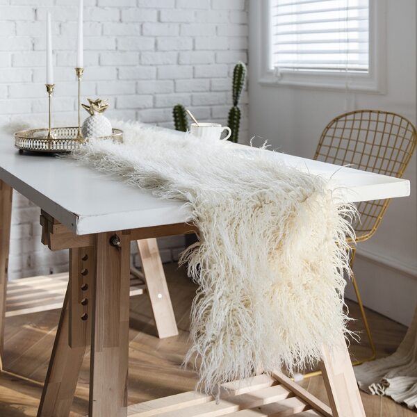 

1pc Plush Shaggy Table Runner, Beige