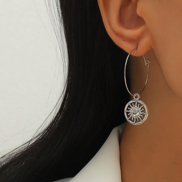 

Sun Design Drop Earrings, Antique silver