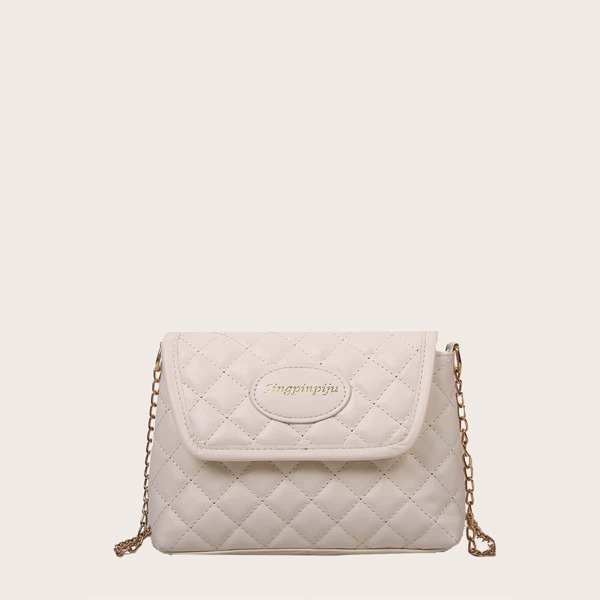 

Quilted Flap Chain Crossbody Bag, White