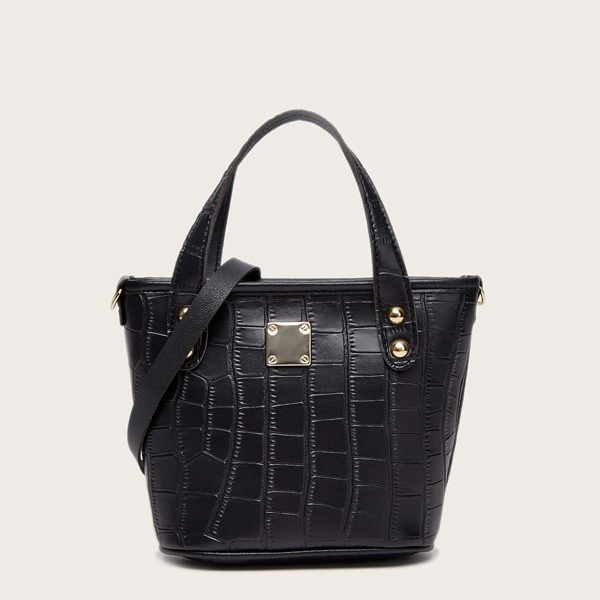 

Croc Embossed Bucket Bag, Black
