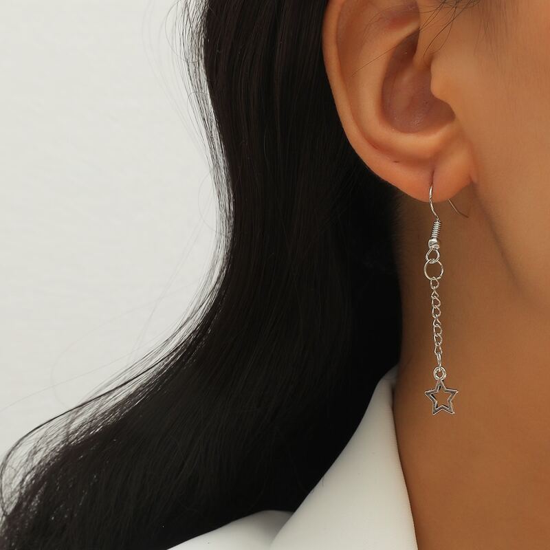 Hollow Out Star Drop Earrings, Antique silver