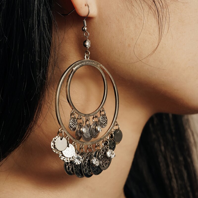 

Disc Tassel Drop Earrings, Silver