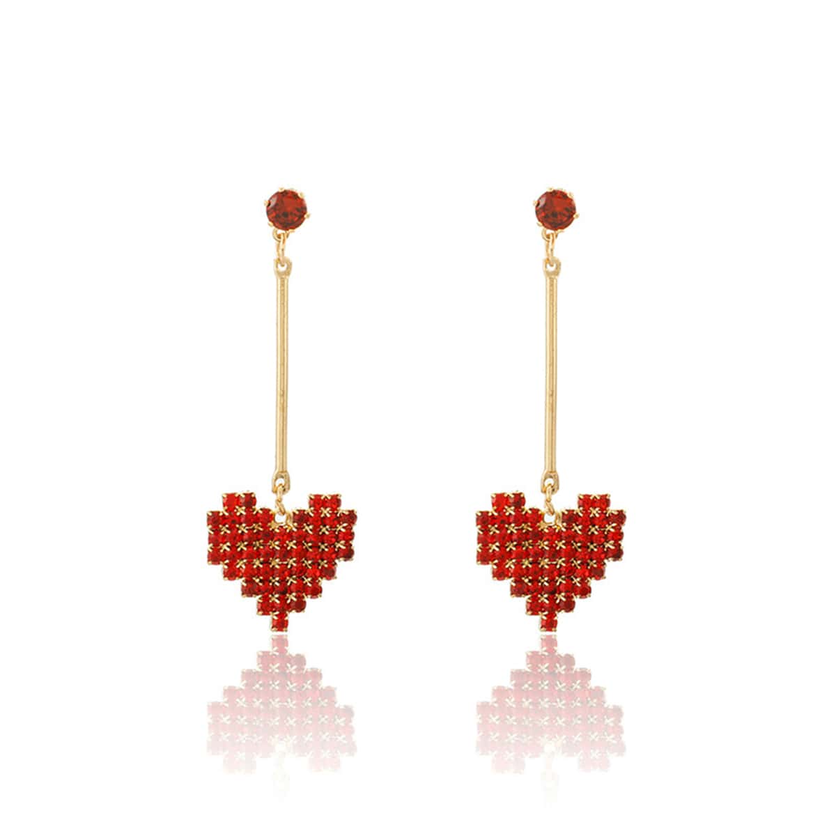 

Rhinestone Heart Drop Earrings, Red