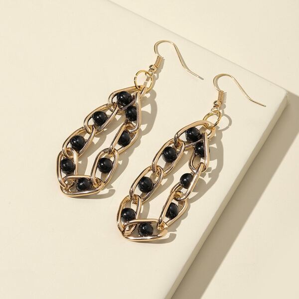 

Faux Pearl Decor Chain Drop Earrings, Gold
