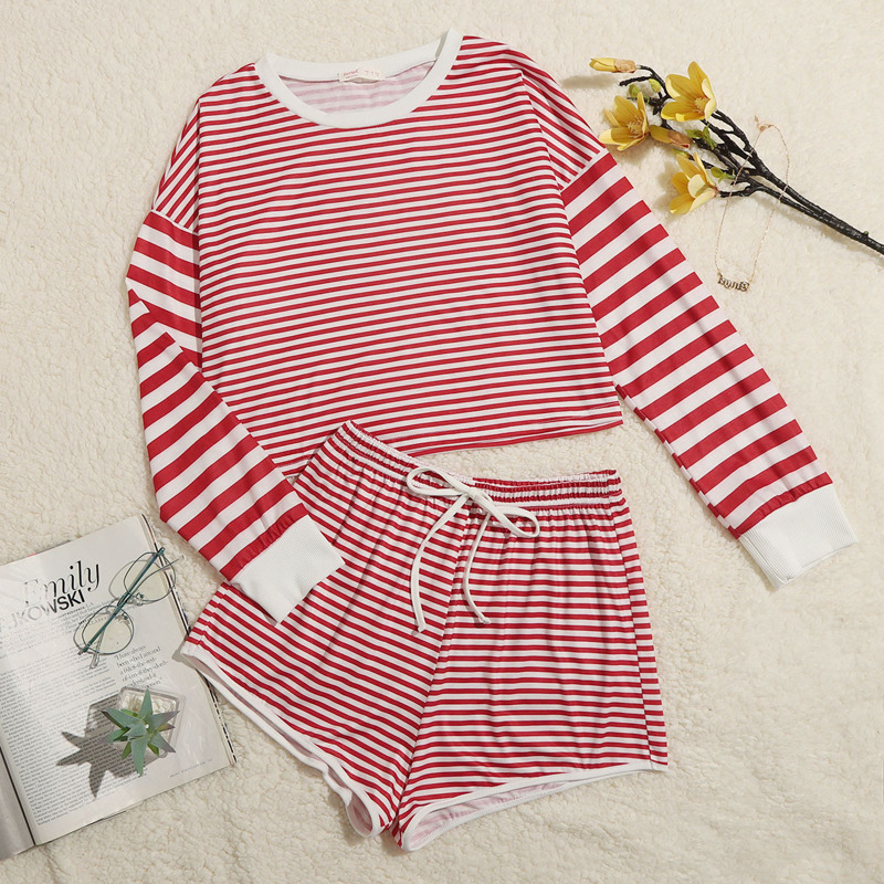 

Contrast Sleeve Stripe PJ Set, Red and white