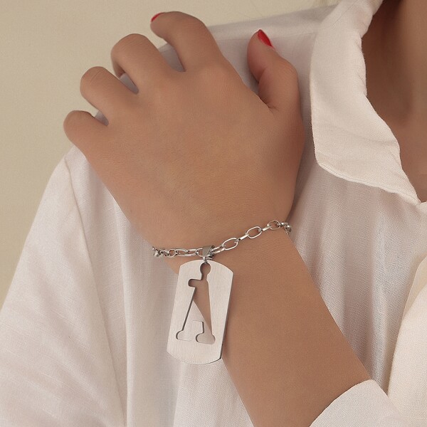 

Hollow Out Letter Charm Chain Bracelet, Silver